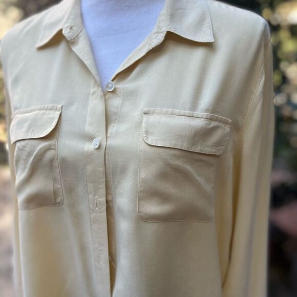 J.JILL SOLID 100% SILK LONG SLEEVE BUTTON DOWN SHIRT CHEST POCKETS YELLOW SIZE M - Picture 5 of 11